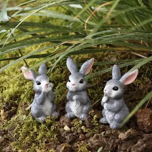 3 rabbit ornaments, Easter bunny/spring garden bonsai decoration animal ornaments, family gifts
