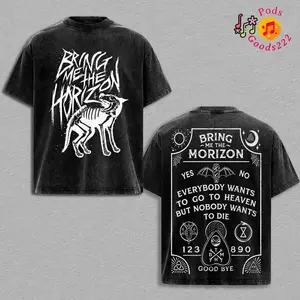 Bring Me The Horizon Vintage Acid Washed Oversized Graphic T Shirt, BMTH Skeleton Cat & Ouija Back Print Tee, Alternative Metalcore Streetwear Aesthetic, Double Sided Heavyweight Cotton Unisex Shirt, Music Fan Gift ZRG