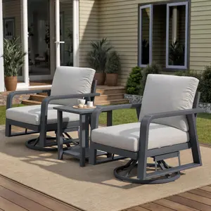 3 Piece Aluminum Outdoor Patio Swivel Rocking Chairs Set, All Weather Patio Chairs set of 3 for Porch Deck Balcony Garden (Dark Gray)