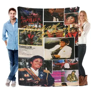 Michael Jackson Thriller Vintage Poster Collage Flannel Throw Blanket - 80s Retro King of Pop Cozy Cooling Blanket for MJ Fans