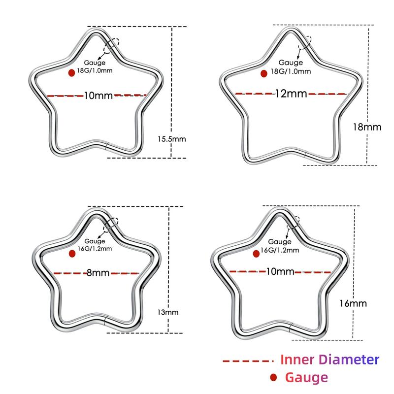 Oufer Titanium Star Hinged Segment Nose Septum Nostril Piercing Hoop Ring 16G/18G 8mm 10mm 12mm High-Quality G23 Titanium Daily Wear Unisex Jewelry
