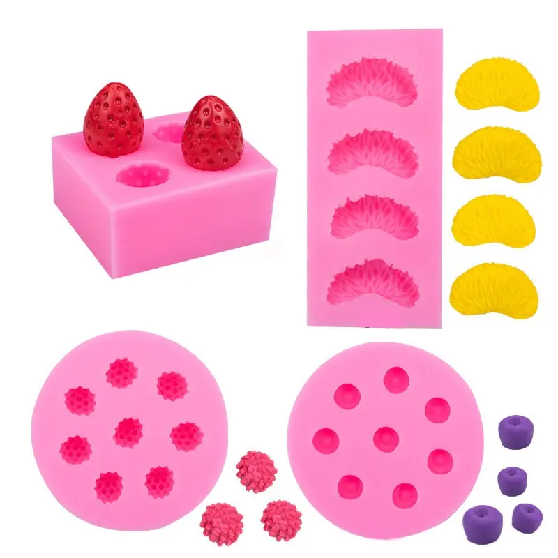 Realistic Strawberry Blueberry Raspberry Silicone Molds For Crafts, Handmade Handicraft DIY Candle Carving Soap Scented Ornament Making Tools, 4pcs Set