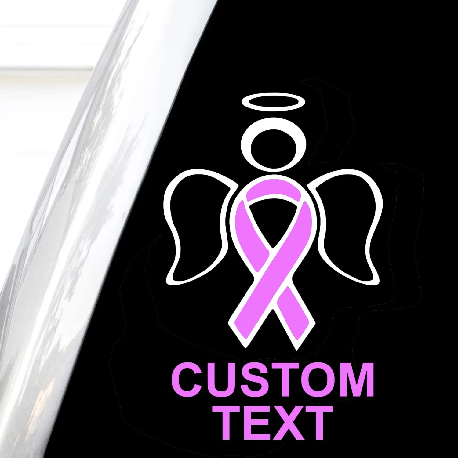 Custom Text Angel Cancer Ribbon Decal, H 7.5 by L 5.5 Inches, in Loving Memory Cancer Awareness Ribbon Stickers, Butterfly Stickers, Breast Cancer