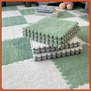 10pcs Plush Puzzle Foam Floor Mat, Soft Fluffy Interlocking Square Foam Tiles Area Rugs Carpet for Parlor Bedroom Decoration(11.8x11.8in, Green&White)(Gag Toys & Practical Jokes)(Gag Toys & Practical Jokes)