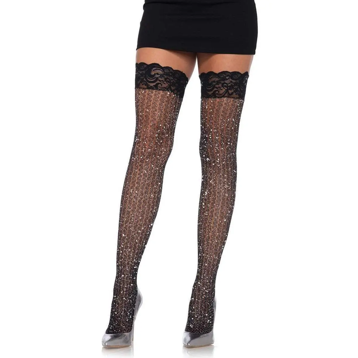 Women's Shimmery Cable Net Thigh High Stockings - Ultra Soft Luxe Hosiery Fabric for Sexy Lingerie and Date Night