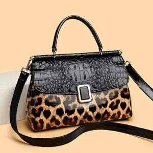 Travistar Ladies Faux Leather Leopard Pattern Tote Bag, Handheld & Crossbody Style Vintage Monogram Hobo Shoulder