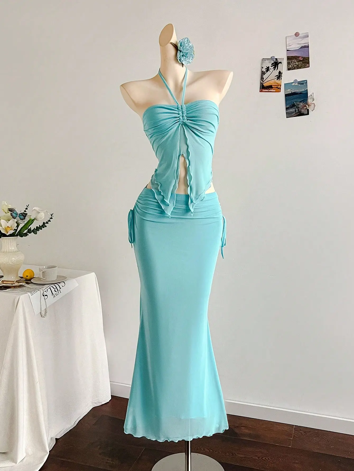 Soleia New Vacation Western Beach Wedding Guest Attire, Graduation  Brunch,Two Pieces Set Aqua Blue Dress Baby Blue Formal Dress Cruise Dinner  Dress Goddess Dress Birthday Dinner Dress - TikTok Shop