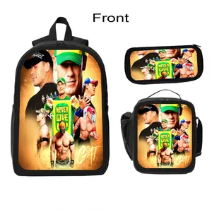 John Cena Backpack 3 Pieces Set With Lunch Bag And Pencil Case Backpack Laptop Bag Outdoor Sports Pockets For Travel Backpack