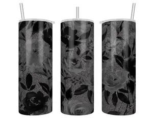 25 oz Silver Glitter Coated Floral Sublimation Tumbler