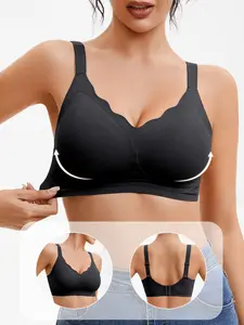 1/3/4pcs Jelly Bra, Comfortable Casual Basic Solid Color, Wave Edge No Underwire, Slimming Lifted Seamless, Deep V Neck, Removable Pads, Medium Women's Bras