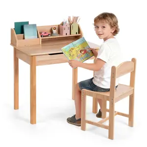 UNICOO GrowMate Flip Top Kid Desk and Chair Set | Bamboo Lift-Top Child Desk with Storage and Hutch, Ideal Kids Desks for Homework for 3-12 Years Old, Small Kids Desk and Chair Set (BYL-B70)