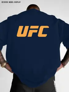 Men's Ufc T-Shirt, Letter Print, Casual Loose Fit, Comfortable Fashion, Gym Training Essential, Short Sleeve, Fitted Style