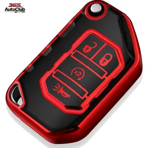 2018-2025 Jeep Wrangler JL JLU Gladiator Flip 4 Button, Tukellen Soft TPU Full Protection Key Shell Key Case, Jeep Key Fob Cover Automotive Protective Accessories (Red)