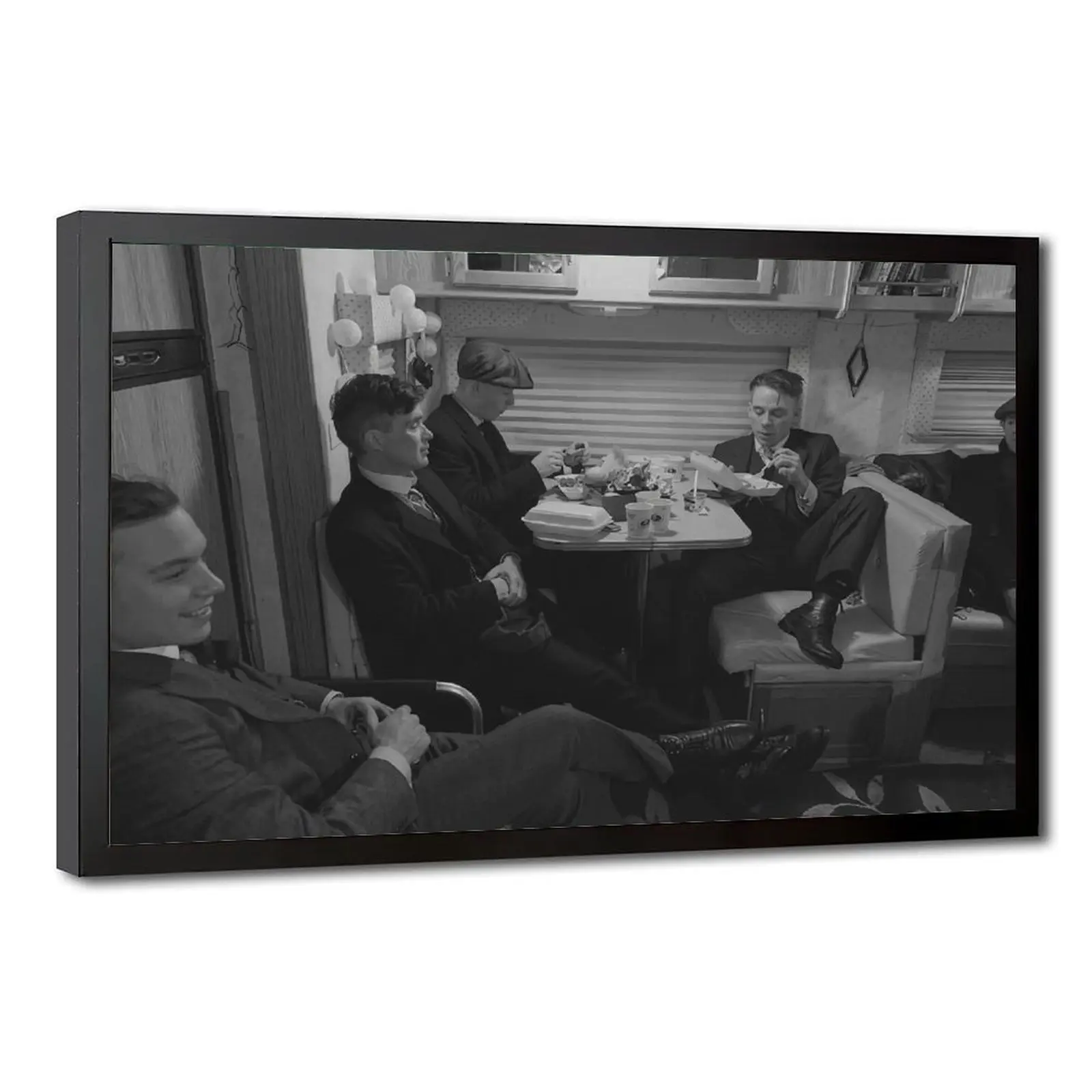 Black White Peaky Blinders Behind The Scenes Framed Canvas Print, Vintage Shelby Brothers Gangster Classic British Drama Wall Poster, Retro Aesthetic Decor Gift for TV Show Fans, Wall Art for Man Cave Bar Bedroom Living Room Office