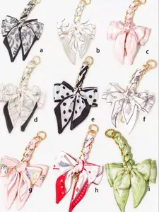 Elegant Bow Bag Charm-Floral Scarf Keychain wit..