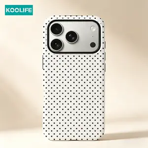 Koolife 1pc Classic Black & White Polka Dot 2-in-1 Phone Case, PC+TPU Glossy Hard Shell, Shockproof & Scratch-Resistant Cover for iPhone 17/17 Pro/17 Pro Max/17 Air/16/15/14/13/12/11/XR/XS Max, Minimalist Retro Style, Must-Have Accessories