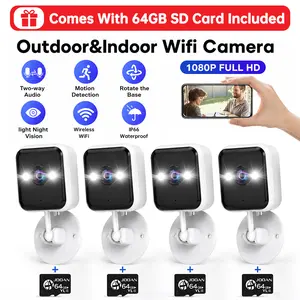 【Free 64GB SD Card Included】1080P FHD Waterproof Indoor & Outdoor Mini WiFi Security Camera, Color Night Vision, Two-Way Intercom, Smart Alarm, Motion Detection, Can Monitor Even If the Network Is Disconnected, Easy to Install, One-Year Warranty