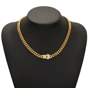 Square CZ Clasp S Mark Cuban Link Chain | Gold Plated Finish | Multiple Lengths | Unisex Street Style Layering Necklace