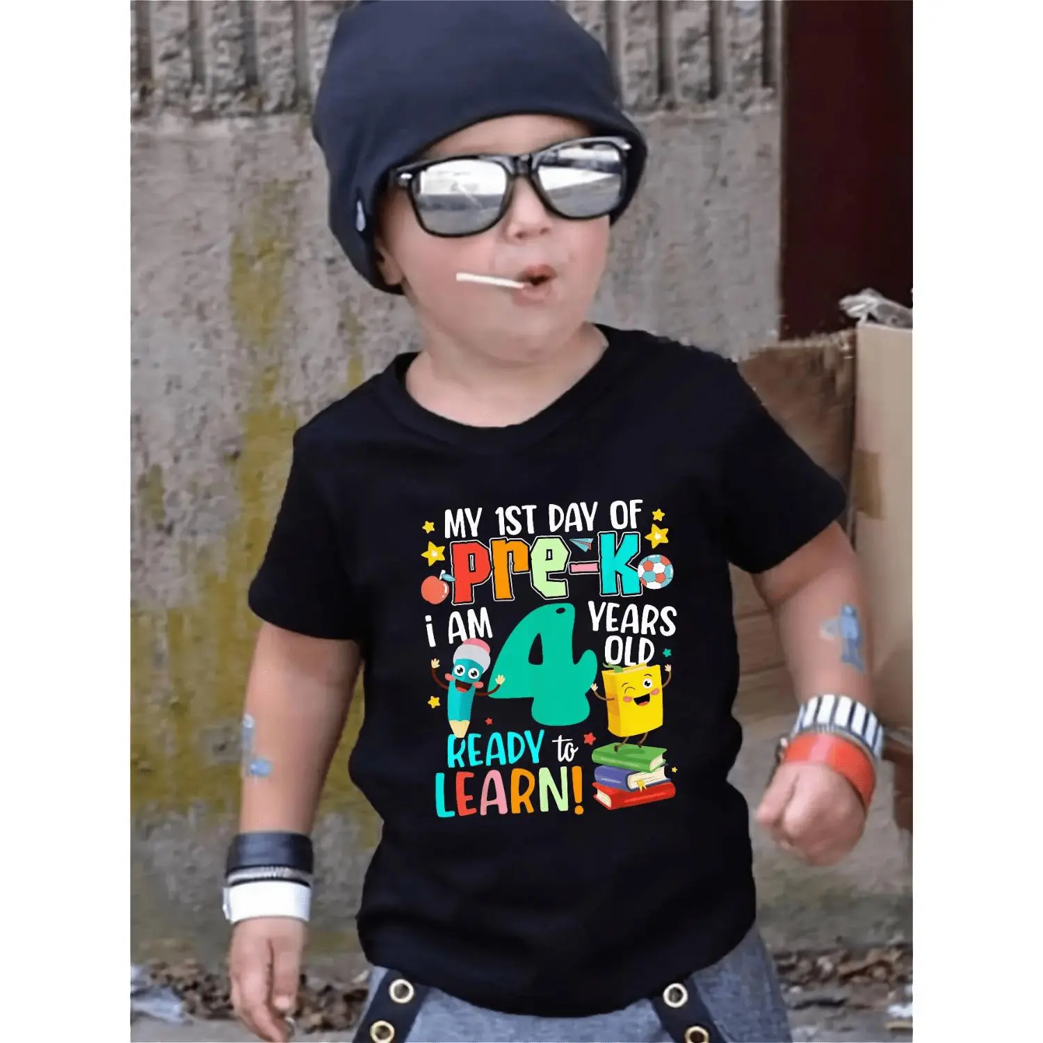 My 1St Day of Pre-K - I Am 4 Years Old Ready to Learn Shirt - Colorful Cartoon Graphic Tee for Kids First Day of School, Soft Summer Breathable Top, Perfect Birthday Gift for Boys Girls Age