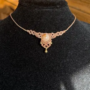 Handmade Original design Macrame necklace with Coral jade fossil