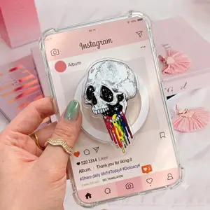 Galaxy Skull Phone Grip - Aesthetic Rainbow Drip Griptok - Unique Gothic Phone Holder Stand for Smartphone