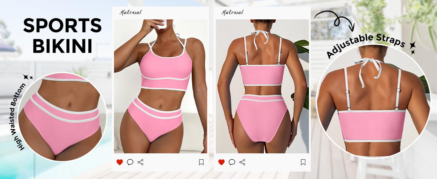 ANRABESS Womens Halter Bikini Set Color Block Sporty Swimsuits Two Piece High Waist Bathing Suit Sexy Summer Beach Swim Suits