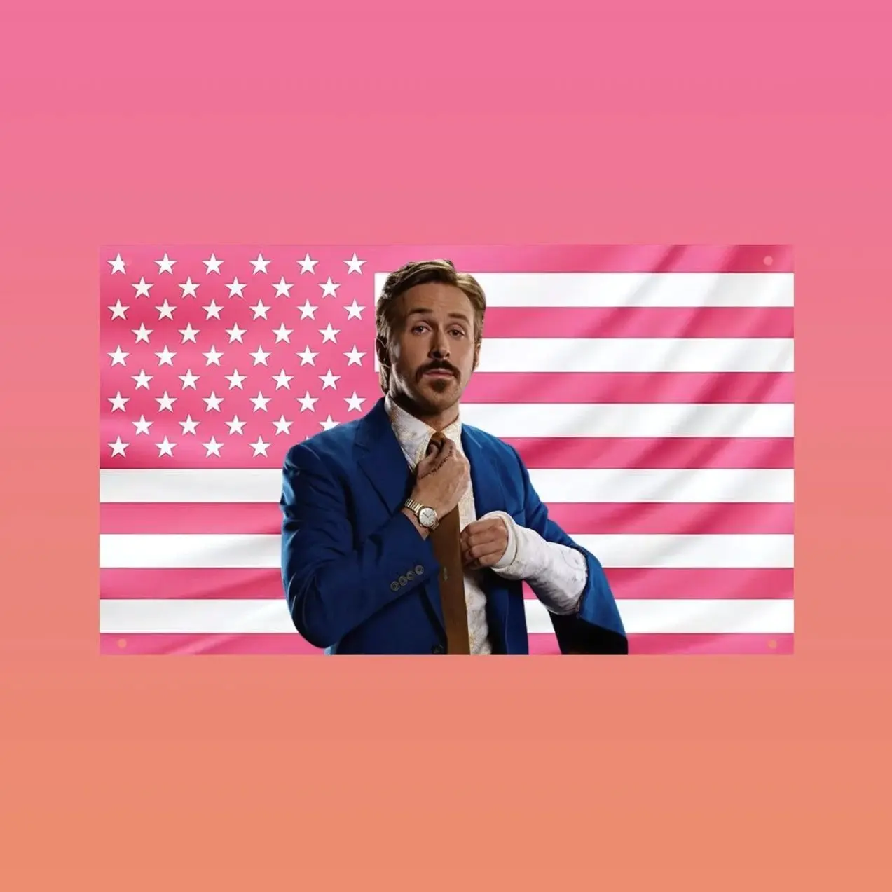 Ryan Gosling The Nice Guys Pink US Flag Wall Banner | Holland March Aesthetic Movie Flag Frat Room Decor Celebrity Wall Art