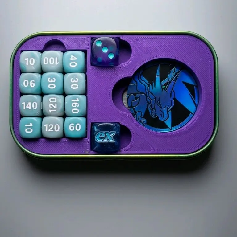 3D Printed Insert for Pokémon Trading Card Game Unused Tins, Organizes Dice and Status Trackers, 4.9x3x1 in, Ideal for Ages 12+ Collecting Enthusiasts, Fits Unused Tins