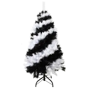 Black and White Swirl 4 Foot Artificial Christmas & Halloween Tree with White LED Lights PVC PVC with Metal Base Stand gothic home decor indoor spooky props