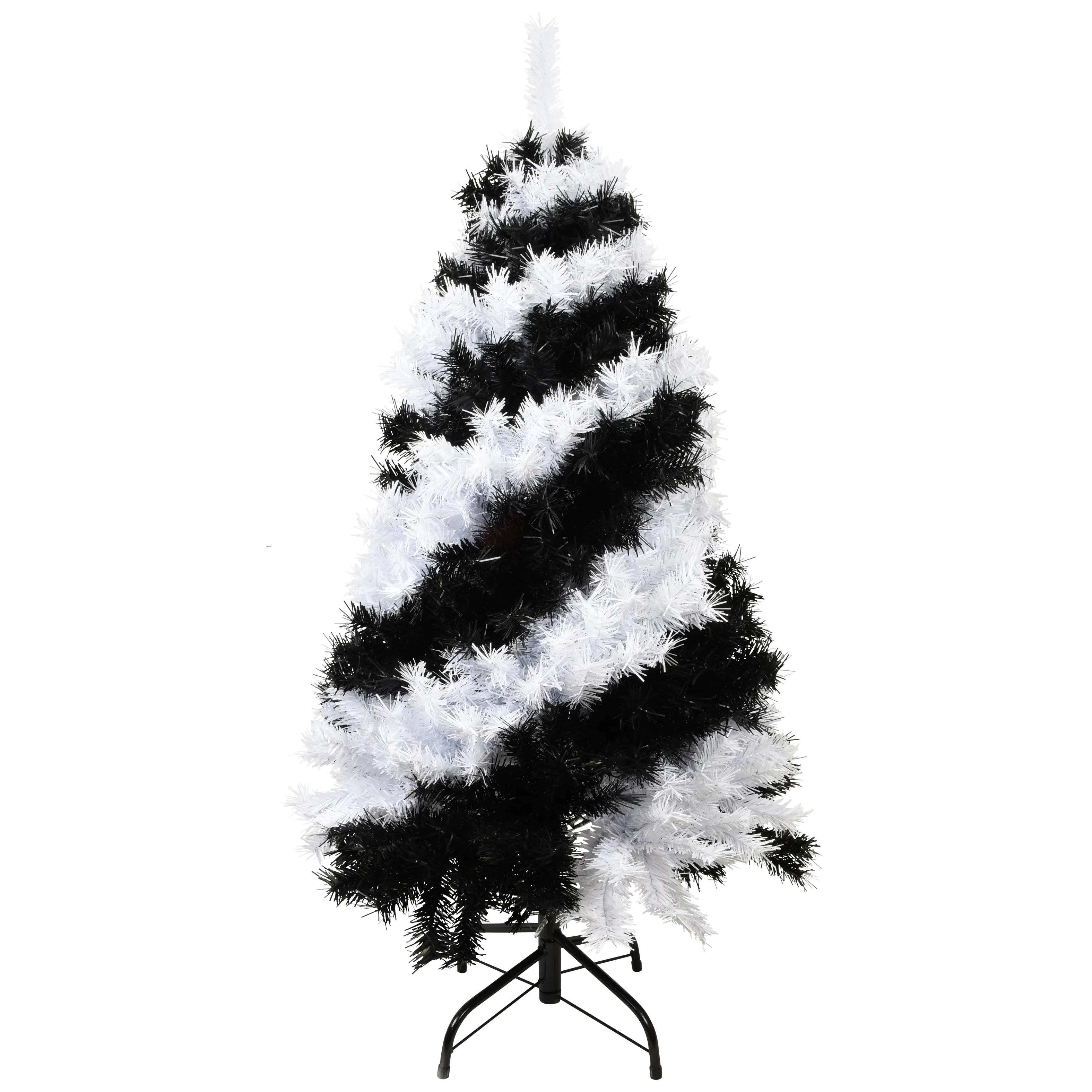 Black and White Swirl 4 Foot Artificial Christmas & Halloween Tree with White LED Lights PVC PVC with Metal Base Stand gothic home decor indoor spooky props