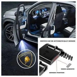 2 PCS Lamborghini Door Projector Lights, No-Drill Stick-on LED Logo Ghost Shadow Ambient Lights, Universal Fit for Most Lamborghini Models, Car Exterior Decoration Upgrade Accessories