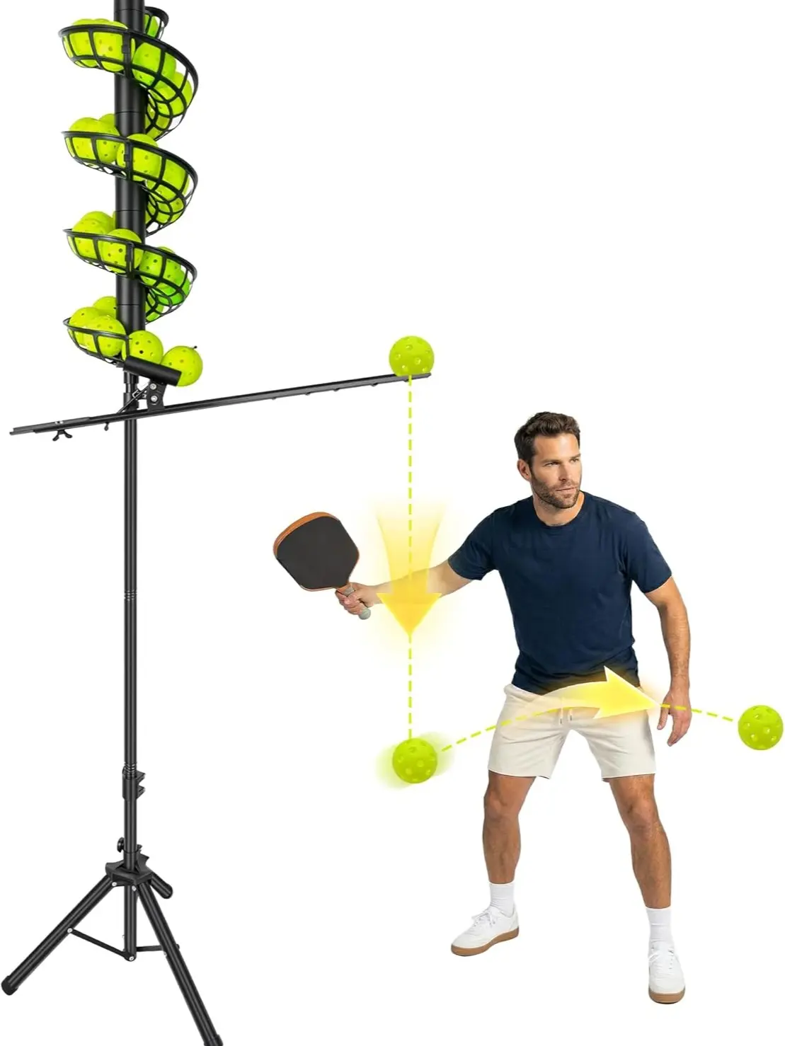 Pickleball Ball Launcher & Dropping Machine, Portable Solo Trainer with a Sturdy Base & Adjustable Height, 26-Ball Capacity for Beginners & Pros