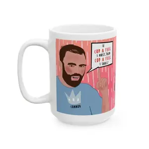 Love on the Spectrum "COP a FEEL" Connor Funny Ceramic 11 oz & 15 oz Reality Tv Coffee Mug , Friend, Birthday Gift, Koozie, Modern Coffee Lover Gift