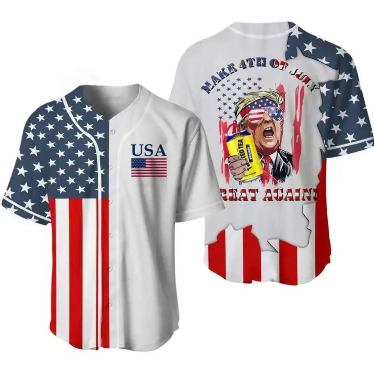 Twisted Tea Donald Trump Independence Day Baseball Jersey, Easy Care, Machine Wash Safe, Trendy Looks, Stay Ahead of the Curve