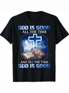 Men's Christian Faith T-shirt - "God is Always Good" scripture and cross design, printed with the slogan "God is Always Good," 100% pure cotton 180gsm, short-sleeved, round-neck, casual church attire, suitable as a gift for father, pastor, or husband (bla