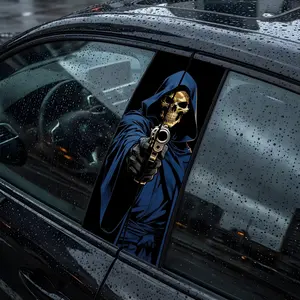 Personalized Creative Skull Car B-pillar Sticker Vinyl Waterproof & Sunproof Car Decoration Decals for Truck 2 Pcs Set