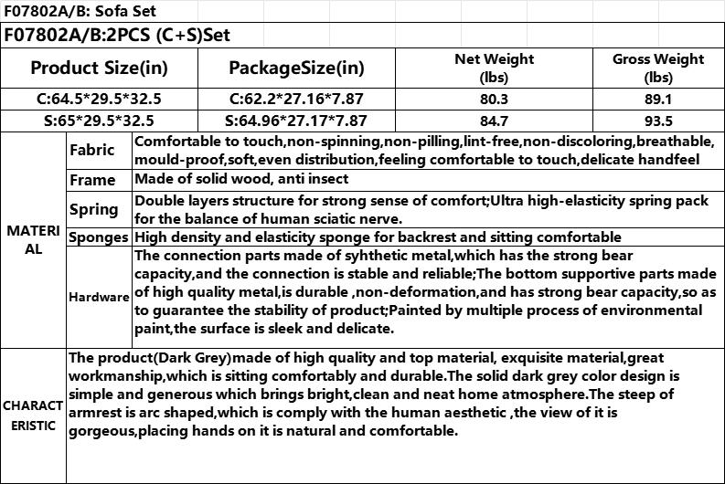 Dark Grey Cloud Soft Breathable Fluffy Fabric 2-Piece Sofa Set for Living Room, Modern Comfy Loveseat Furniture Set, Space Saving Home Decor Couch for Apartment Bedroom