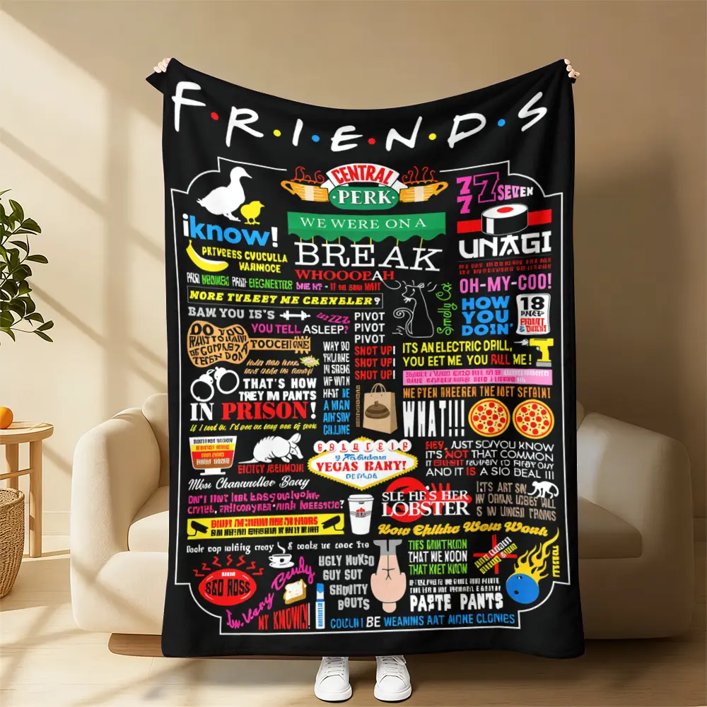Friends Inspired Flannel Throw Blanket - Central Perk TV Show Quote Iconic Prints, Colorful, Soft Cozy Texture, Family Statement Blanket, Ideal for Sofa Watch Party, Home Decor Gift, Flannel Fabric