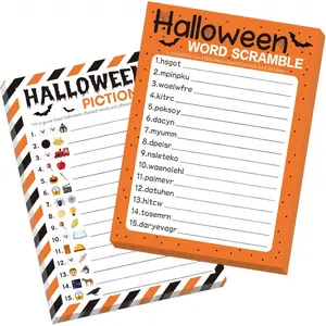 COCHIE 30 Players Halloween Party Games for Adults Family Office Large Groups, Words Pictionary Game, Guesstures Game, Word Scramble Games with Answer Key (Halloween Orange)