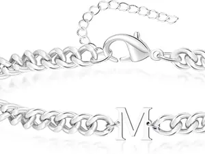 Valentines Day Gifts for Him Boyfriend Mens Initial Bracelet Silver Chain Letter A-Z Stainless Steel Cuban Link Bracelets Birthday Gifts for Men Women Teens Friends