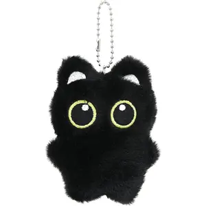 Cute Black Cat Plush Keychain, Kawaii Keychain Accessories Bag Charms for Handbags Backpack Gifts for Cat Lovers