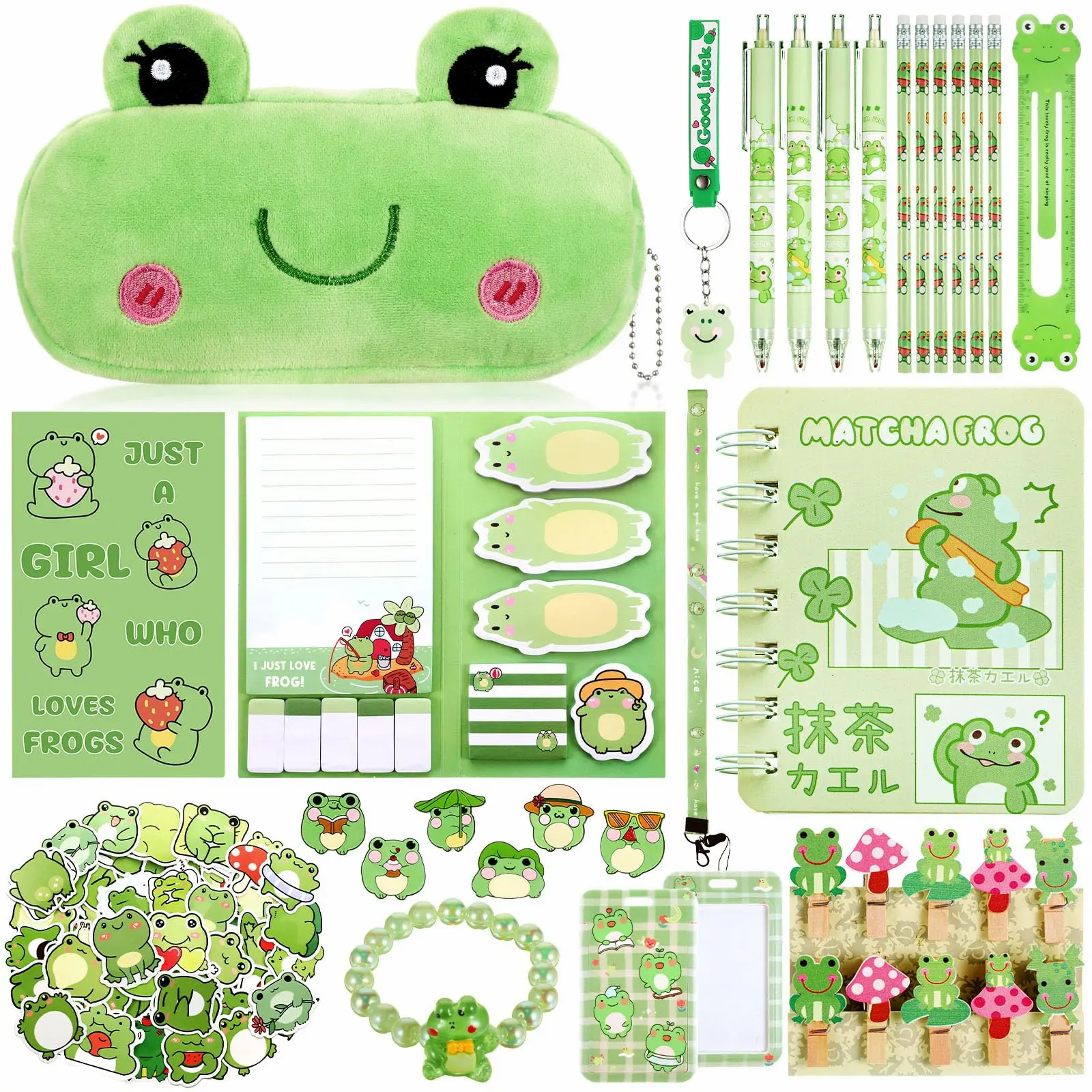 Best Selling 2024 Classic Kids School Supplies, Boys Girls School Essentials 78 Piece Frog Stationery Set for Girls Boys Frog Pencil Case Notebook Pen Pencil Ruler Keychain Card Case Bracelet Clip Sticker Pin for Kids Back to School Classroom Reward Gift