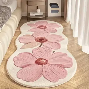 French floral fleece blanket, imitation cashmere texture, suitable for home to enhance atmosphere, Velvet carpet, designed for painting-themed bedroom decor, backed by non-slip rubber particles, washable, Flower pattern rugs