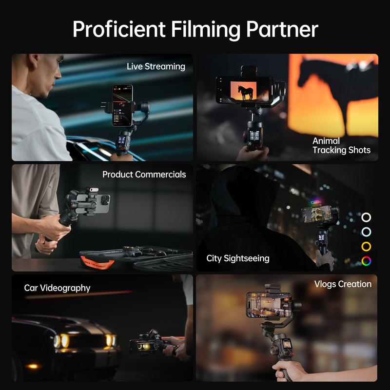 Hohem iSteady M7 AI Tracking Smartphone Gimbal Stabilizer 3-Axis with Magnetic Fill Light/AI Tracking Sensor for iPhone Android with 1/4-inch Color Tochscreen Display,Detachable Remote Controller, Max Payload 500g 2023 Upgraded