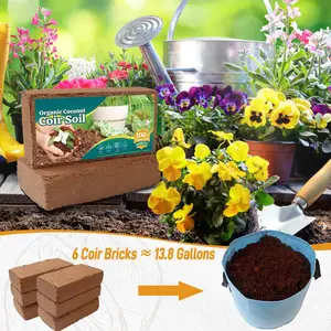 Organic Compressed Coco Coir Bricks -6 pack-8.4 lb bricks - pH Balanced Coco Coir Brick Plant Garden