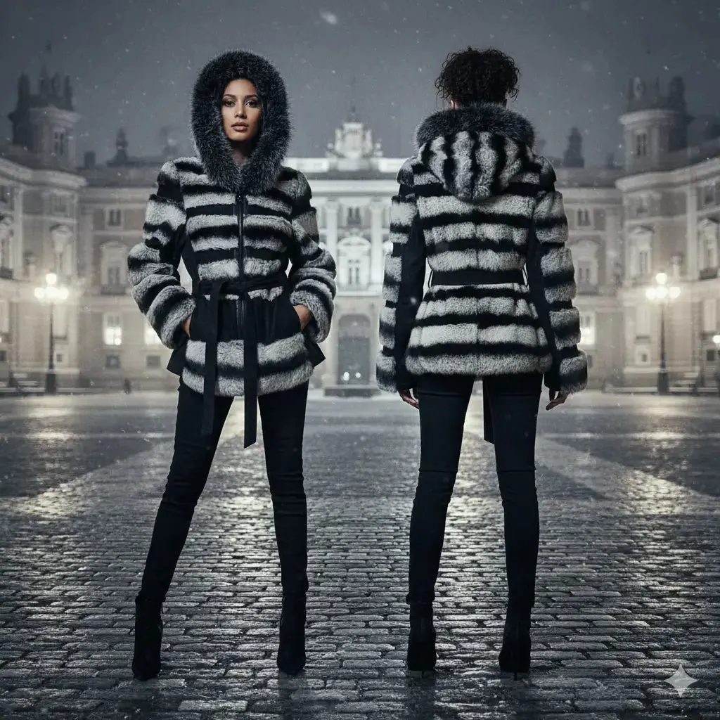 Black Chinchilla Fox and Suede Jacket