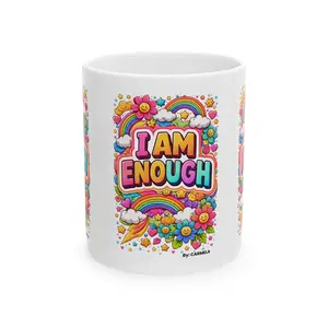 I AM ENOUGH rainbow floral affirmation Mug | Ceramic motivational coffee mug