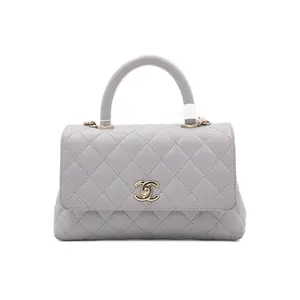Pre-owned CHANEL Caviar Top Handle Bag Coco Handle Small Grey AM8139