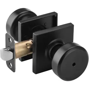 Black Interior Door Knobs for Bathroom & Bedroom, Turn Lock with Square Rosette, Heavy Duty Privacy Door Knob with Lock