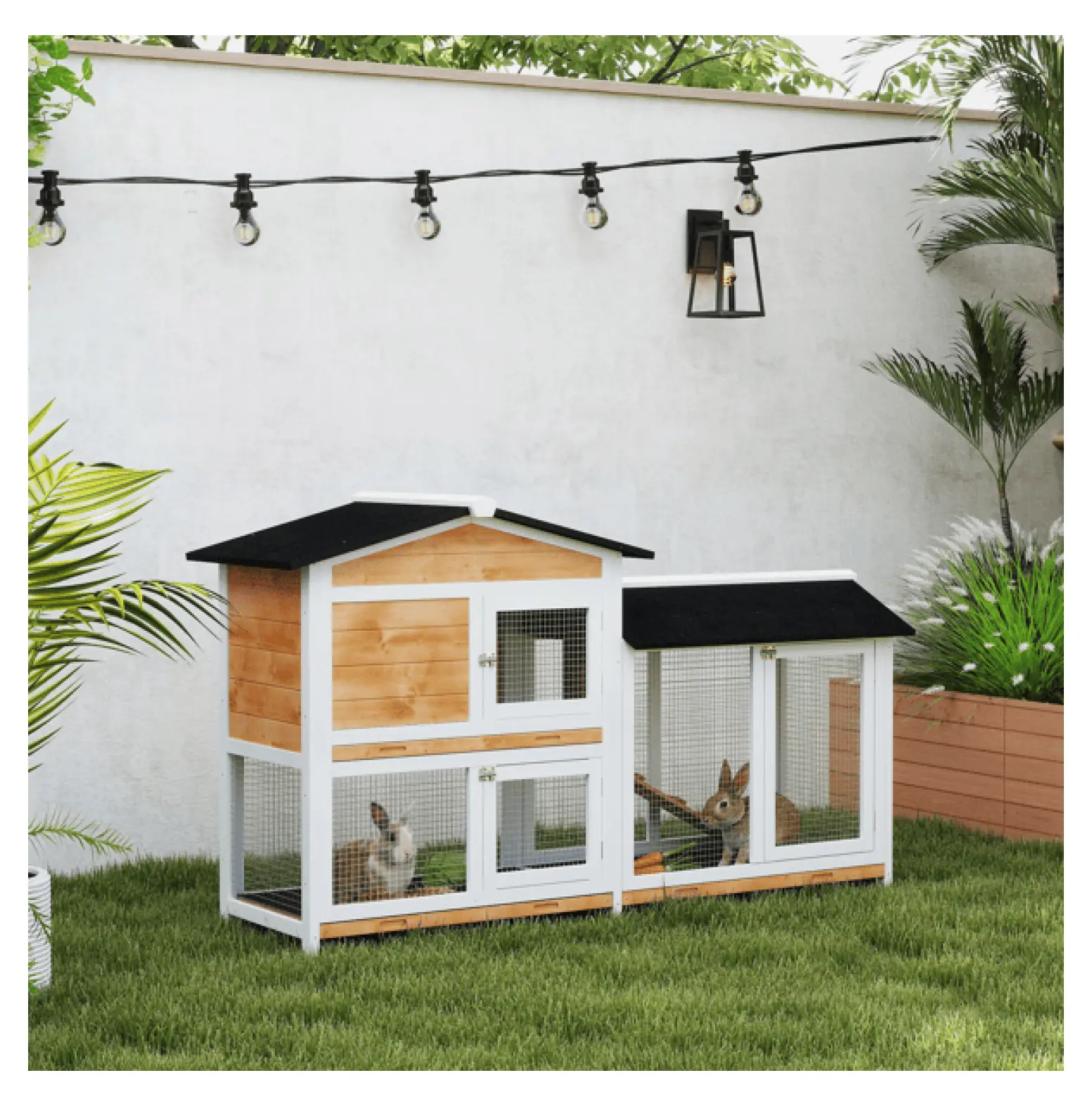 Small Animal Playpen Cage - Indoor Outdoor Rabbit Hutch with Ramp - Weather Resistant Fir Wood Pet Cage - Yellow default title